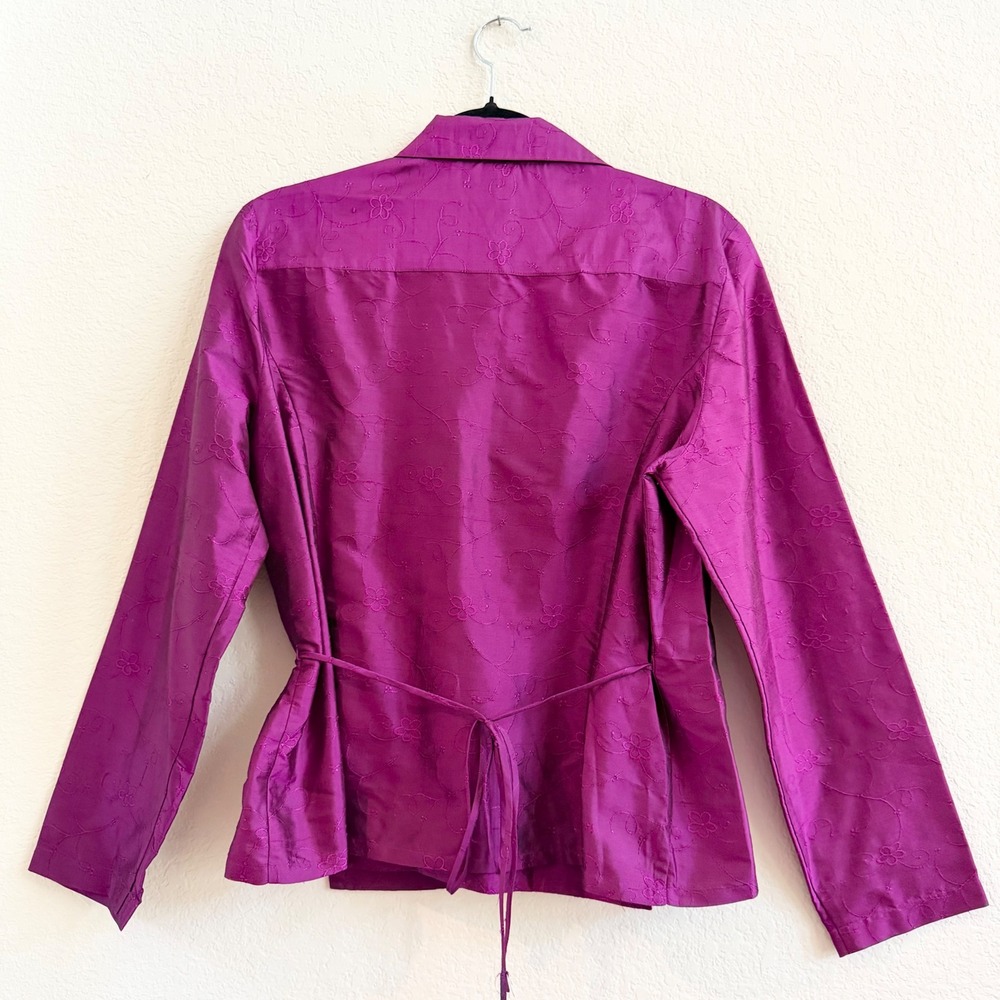 Vtg Purple 100% Silk Floral Embroidered Wrap Blouse Top Sz 16 Tess Regency Chic - Picture 9 of 10